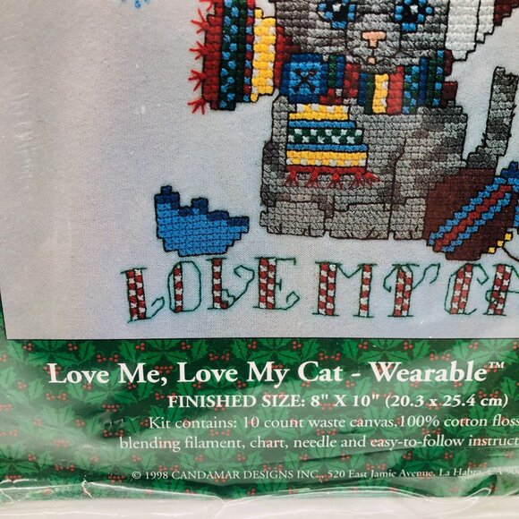 New Candamar Love Me Love My Cat Wearable Cross Stitch Kit Designs 51051 - Picture 6 of 7
